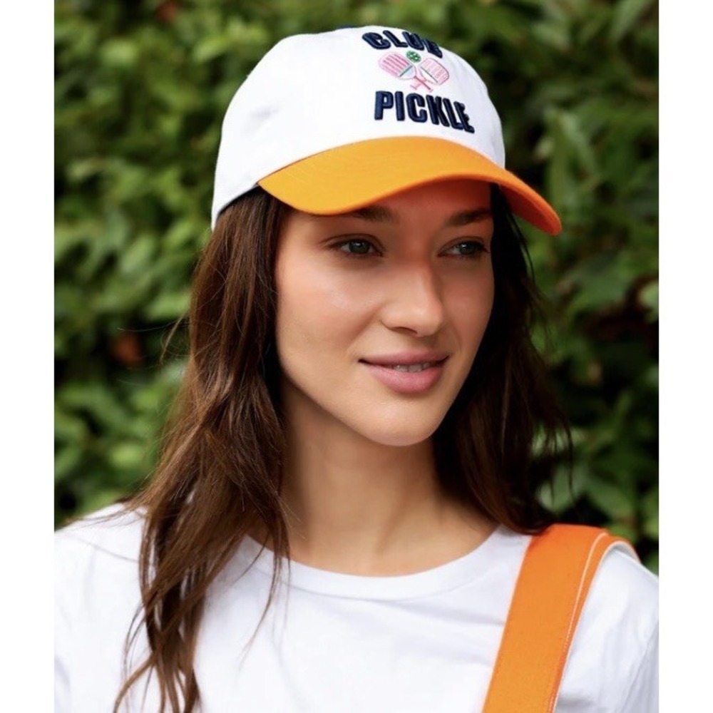 NWT Shiraleah Club Pickle Pickleball Baseball Cap White Orange Adjustable Hat